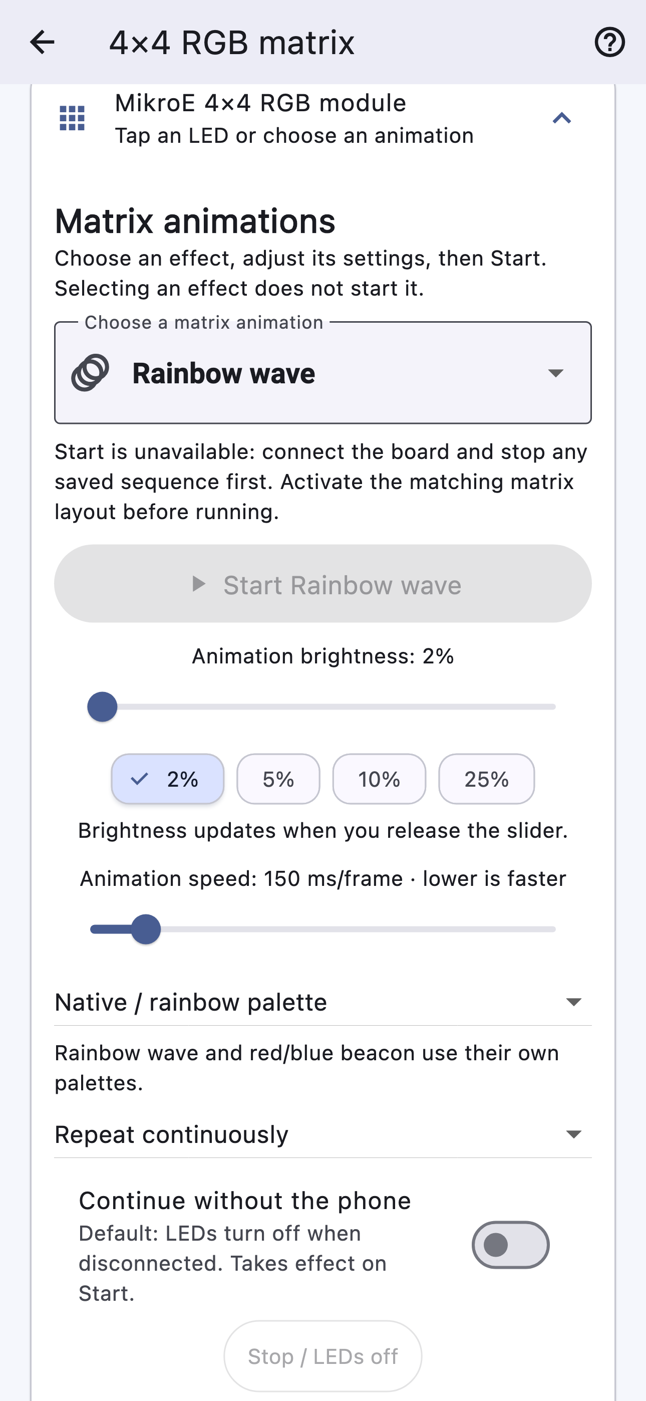 BleLabLink RGB matrix controls